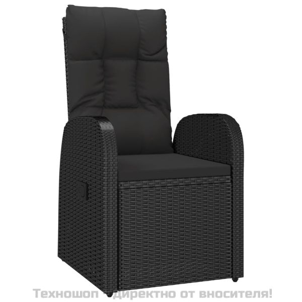 Градински трапезен комплект 7 части възглавници черен полиратан