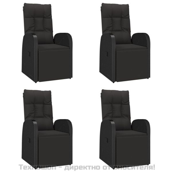 Градински трапезен комплект, 5 части, черен, полиратан и акация