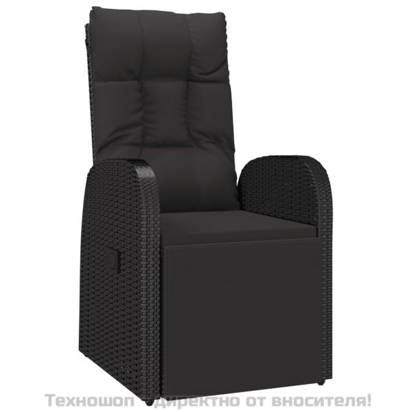 Градински трапезен комплект, 5 части, черен, полиратан и акация