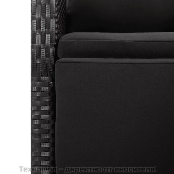 Градински трапезен комплект, 5 части, черен, полиратан и акация