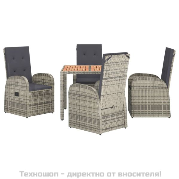 Градински трапезен комплект 5 части с възглавници сив полиратан