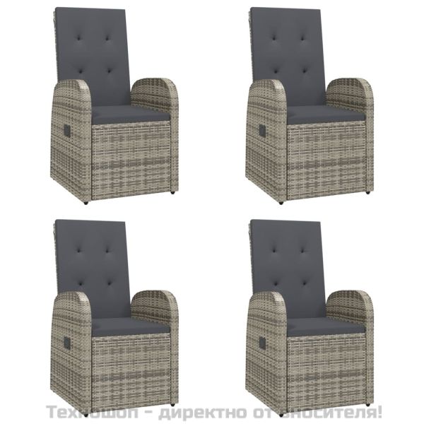 Градински трапезен комплект 5 части с възглавници сив полиратан