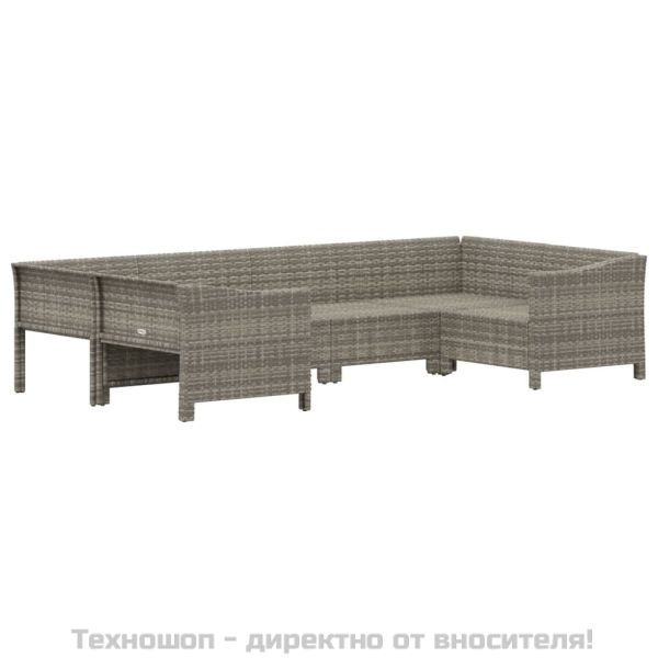 Градински комплект с възглавници, 6 части, полиратан, сив