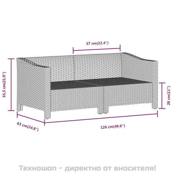 Градински комплект с възглавници, 6 части, полиратан, сив