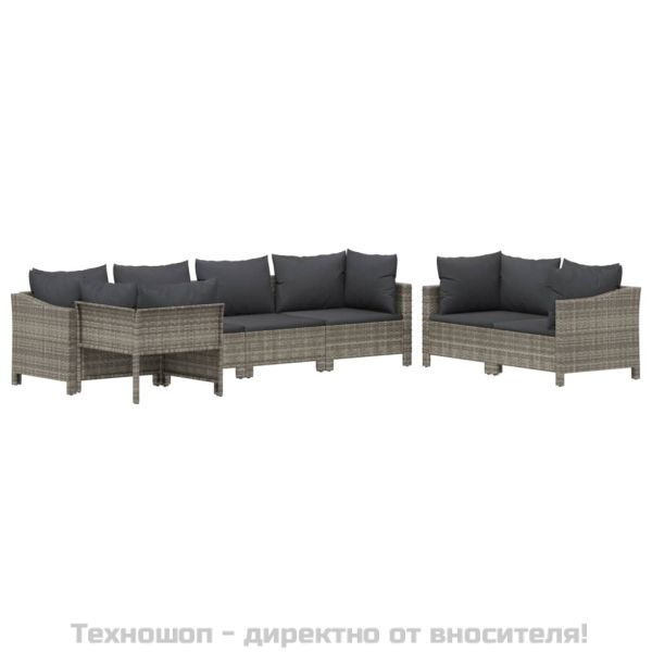 Градински лаундж комплект с възглавници 7 части полиратан сив
