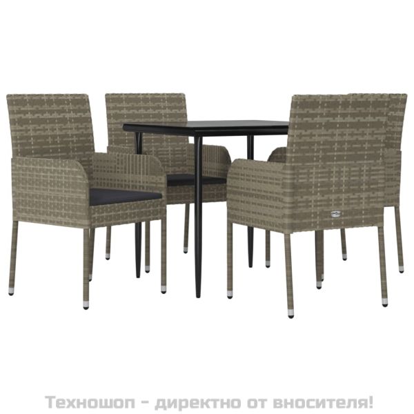 Градински трапезен комплект 5 части с възглавници сив полиратан