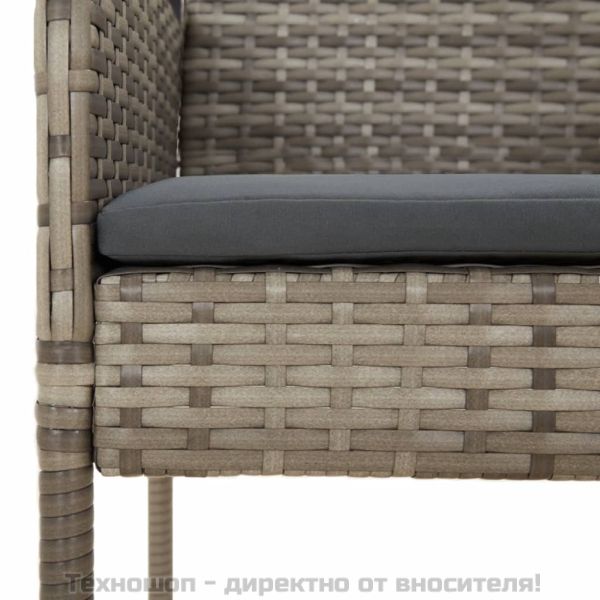 Градински трапезен комплект 5 части с възглавници сив полиратан