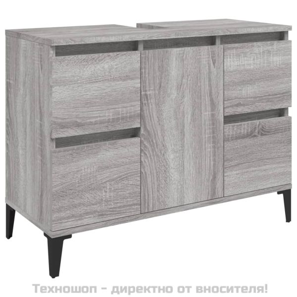 Комплект мебели за баня от 3 части сив сонома инженерно дърво