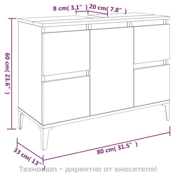 Комплект мебели за баня от 3 части сив сонома инженерно дърво