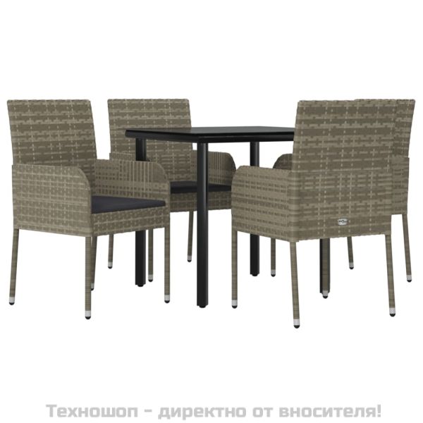 Градински трапезен комплект 5 части с възглавници сив полиратан