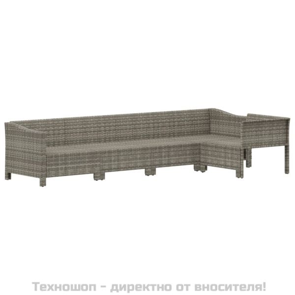 Градински лаундж комплект с възглавници 5 части сив полиратан