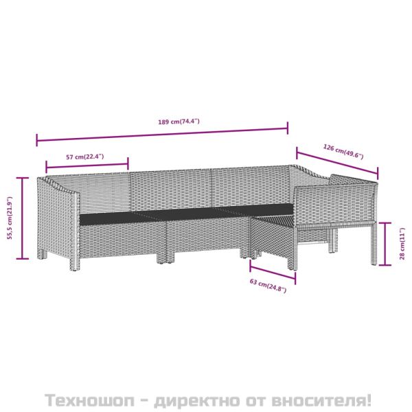 Градински лаундж комплект с възглавници 5 части сив полиратан