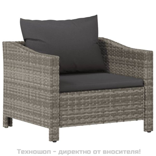 Градински комплект с възглавници, 6 части, полиратан, сив