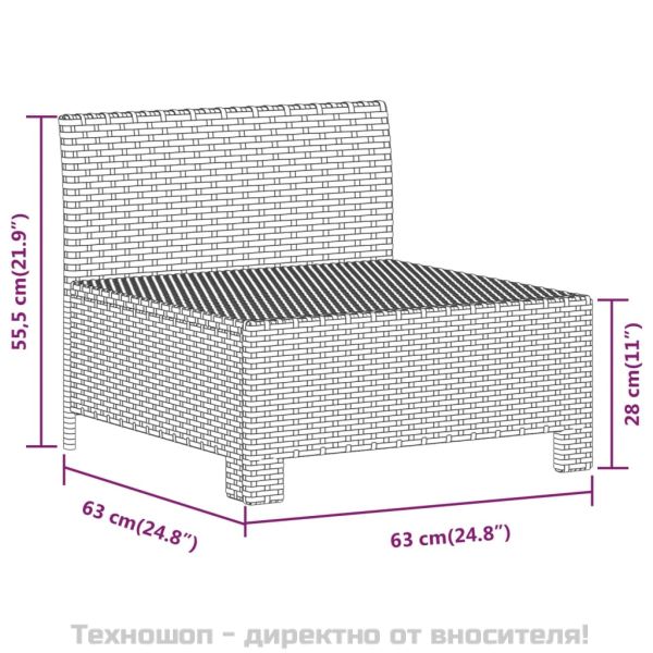 Градински комплект с възглавници, 6 части, полиратан, сив