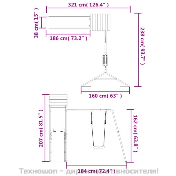 Комбинирано детско съоръжение за игра на открито, бор масив