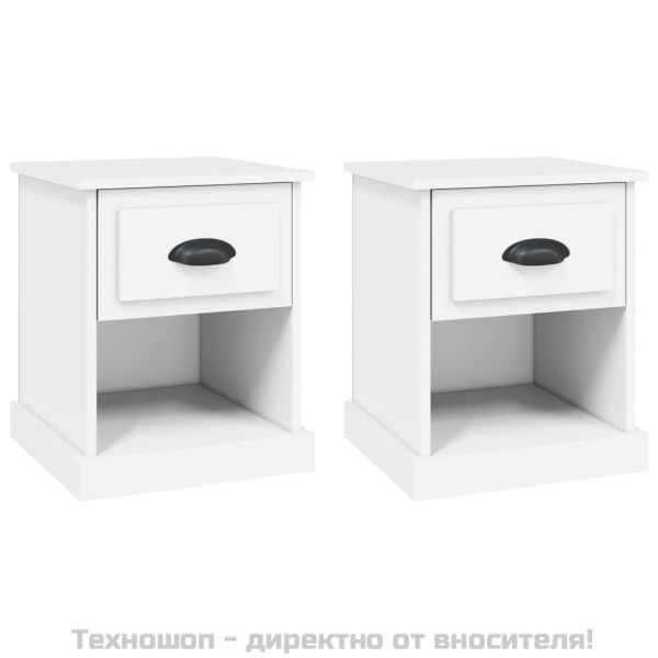 Нощни шкафчета, 2 бр, бели, 39x39x47,5 см, инженерно дърво