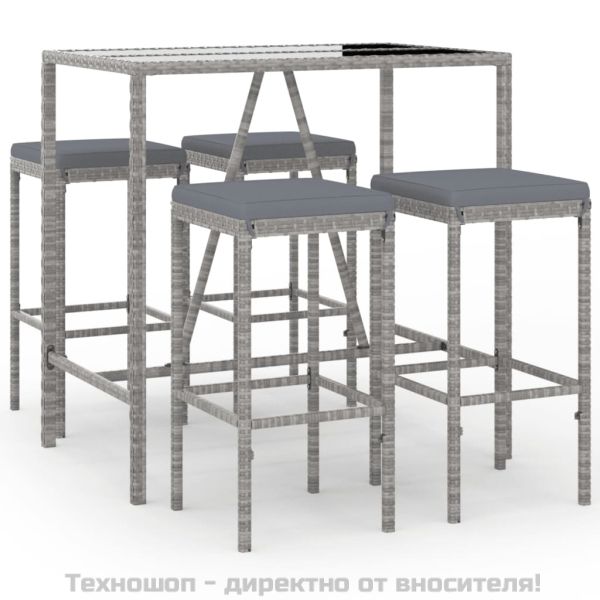 Градински бар комплект с възглавници 5 части сив полиратан