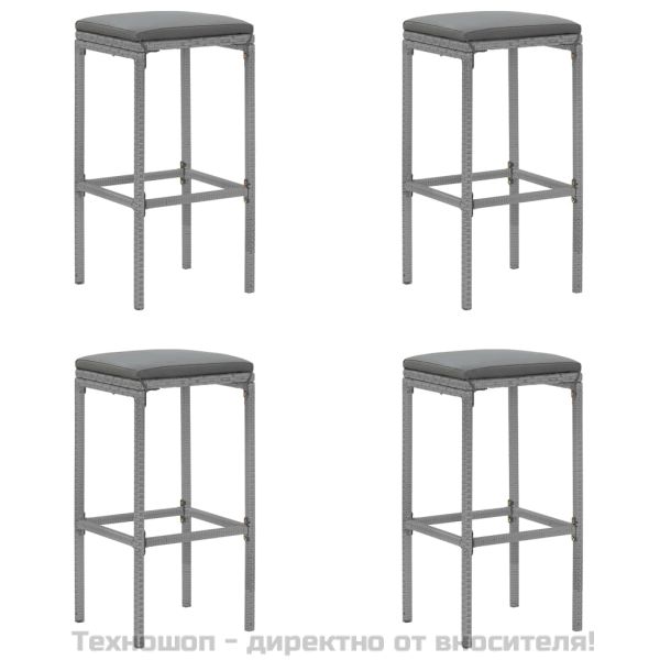 Градински бар комплект с възглавници 5 части сив полиратан