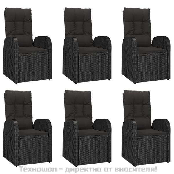 Градински трапезен комплект 7 части възглавници черен полиратан
