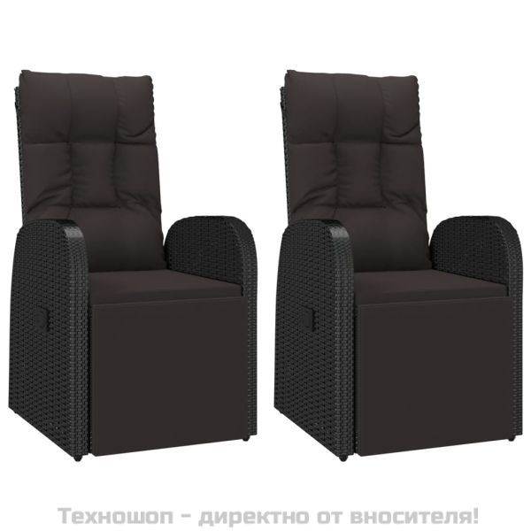 Градински лаундж комплект 3 части черен полиратан/акация масив