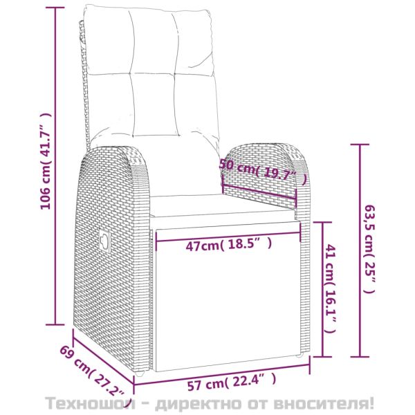 Градински лаундж комплект 3 части черен полиратан/акация масив