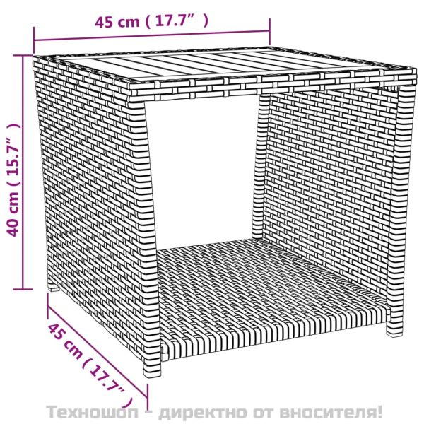 Градински лаундж комплект 3 части черен полиратан/акация масив