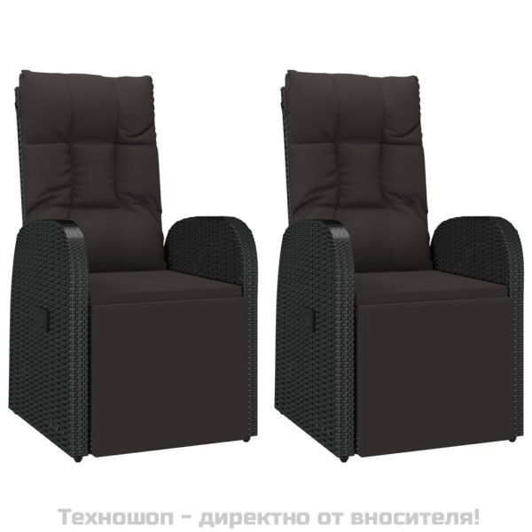 Градински лаундж комплект от 3 части черен полиратан и стомана