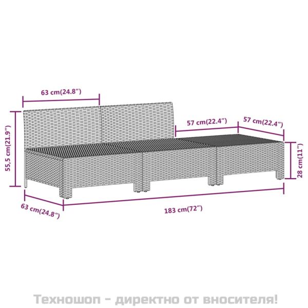 Градински комплект с възглавници, 11 части, сив, полиратан