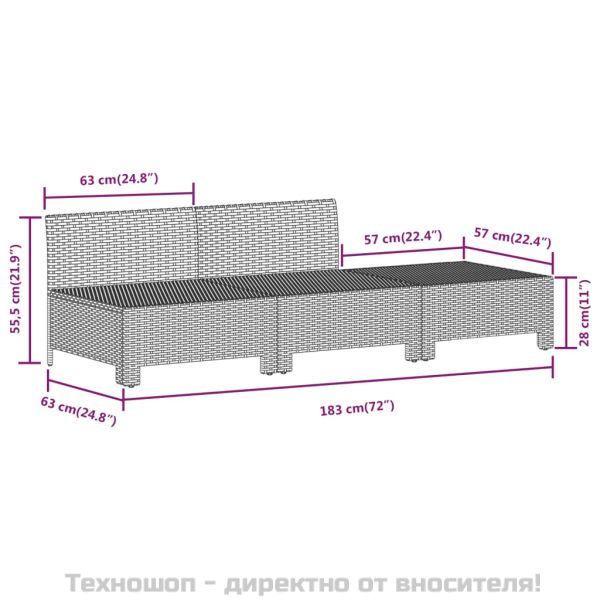Градински комплект с възглавници, 8 части, полиратан, сив