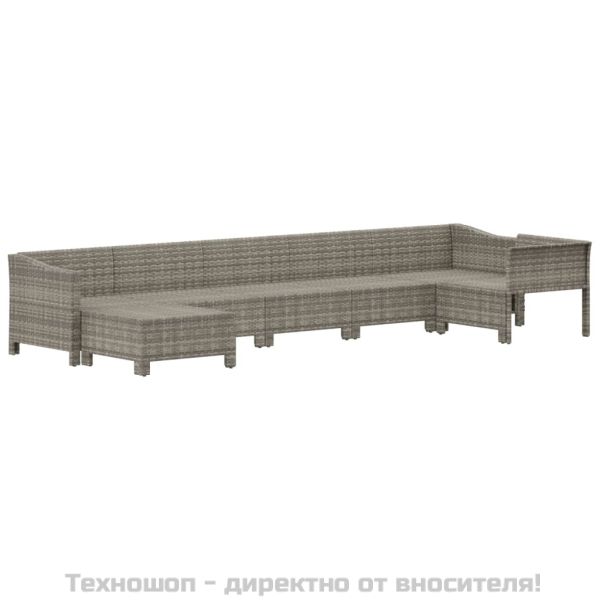 Градински лаундж комплект с възглавници 7 части полиратан сив