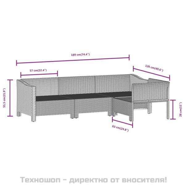Градински лаундж комплект с възглавници 9 части сив полиратан