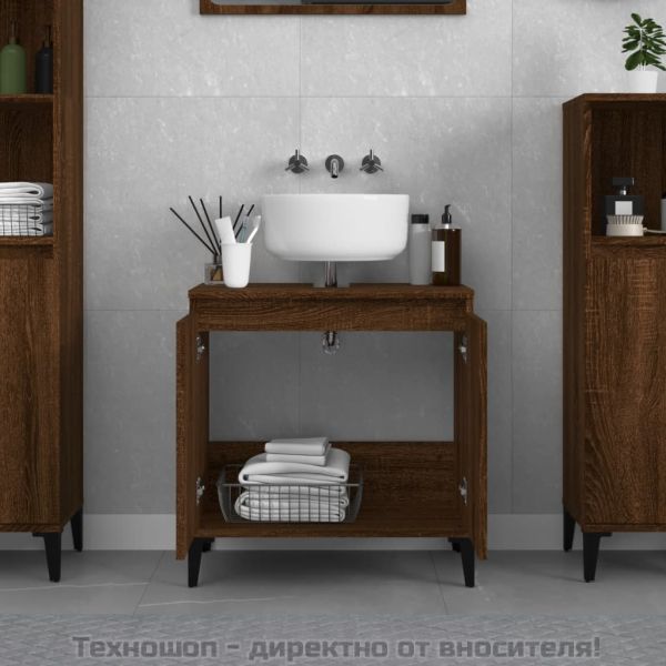 Шкаф за мивка, кафяв дъб, 58x33x60 см, инженерно дърво