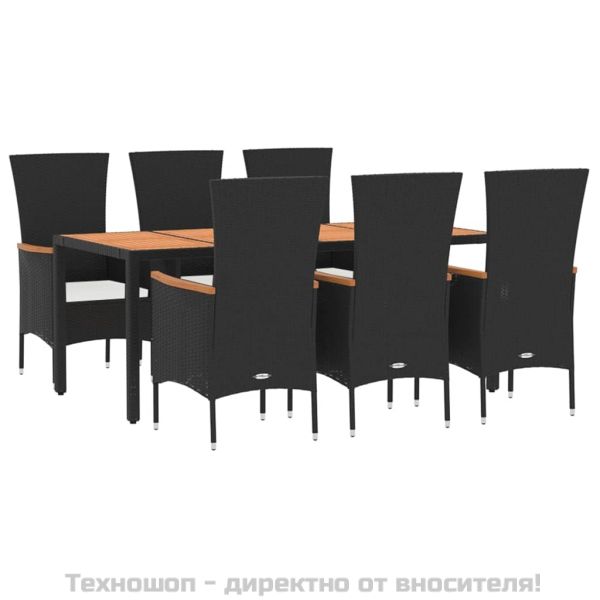 Градински трапезен комплект 7 части възглавници черен полиратан