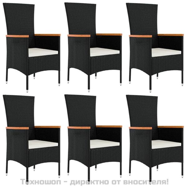 Градински трапезен комплект 7 части възглавници черен полиратан