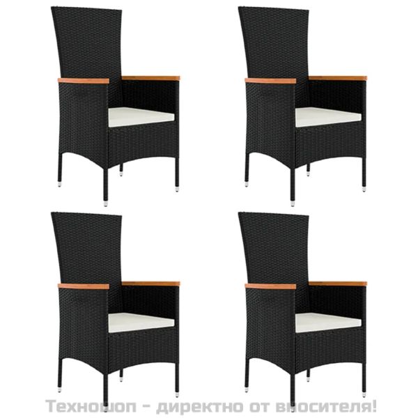 Градински трапезен комплект възглавници 5 части черен полиратан