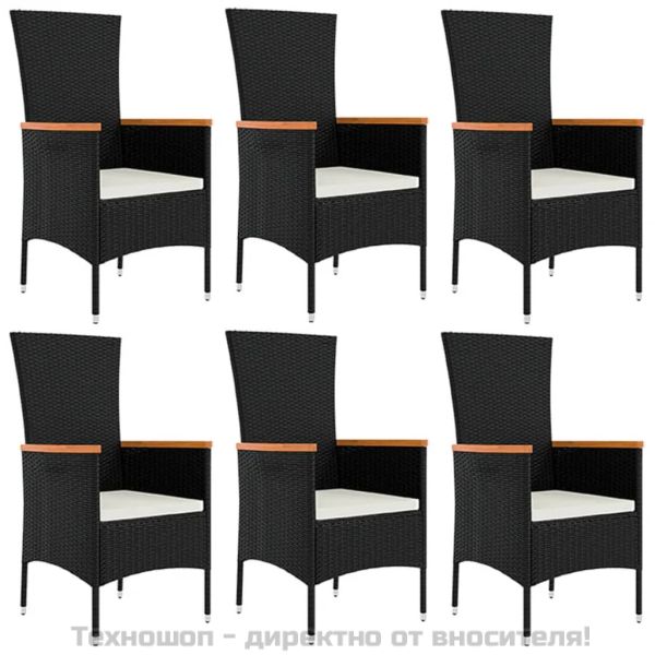 Градински трапезен комплект 7 части възглавници черен полиратан