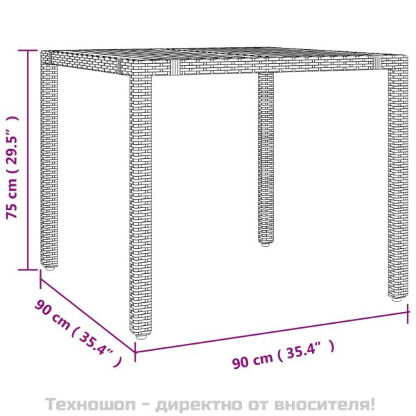 Градински трапезен комплект, 3 части, черен, полиратан и акация