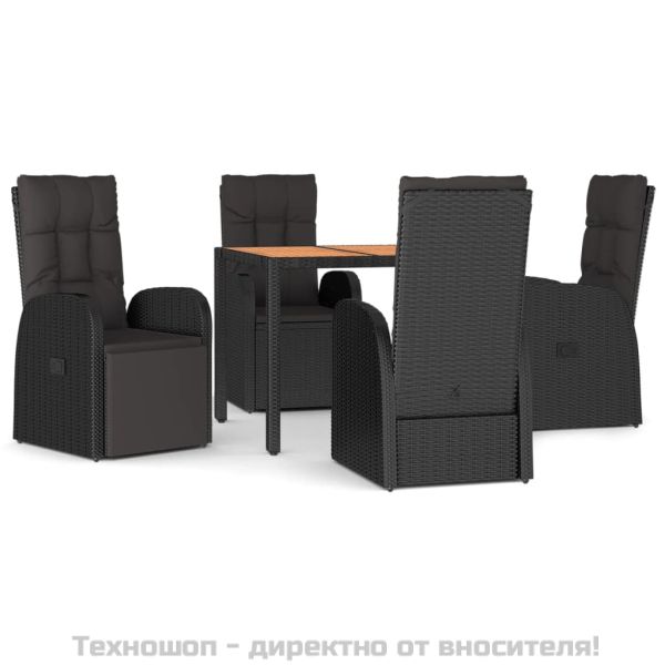 Градински трапезен комплект възглавници 5 части черен полиратан