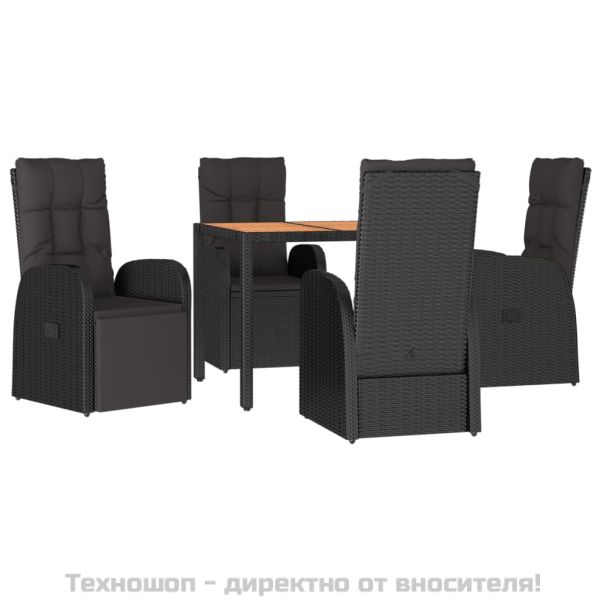 Градински трапезен комплект възглавници 5 части черен полиратан