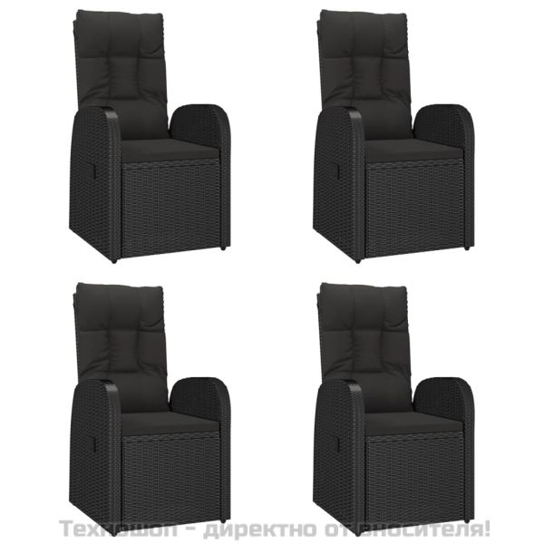 Градински трапезен комплект възглавници 5 части черен полиратан