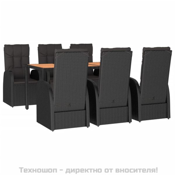 Градински трапезен комплект 7 части възглавници черен полиратан