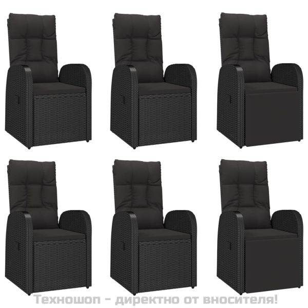 Градински трапезен комплект 7 части възглавници черен полиратан