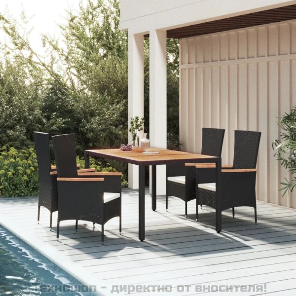 Градински трапезен комплект възглавници 5 части черен полиратан