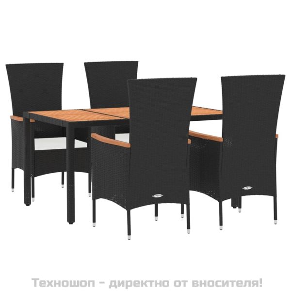 Градински трапезен комплект възглавници 5 части черен полиратан
