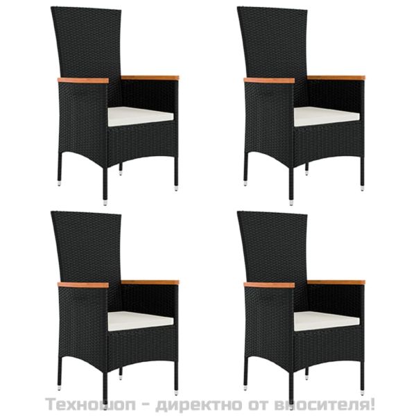 Градински трапезен комплект възглавници 5 части черен полиратан