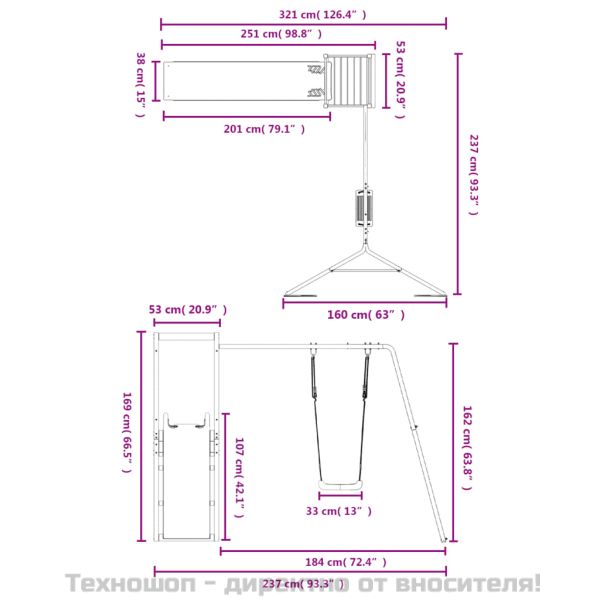 Комбинирано детско съоръжение за игра на открито, бор масив
