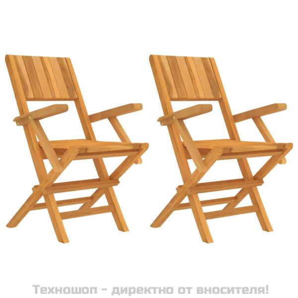 Сгъваеми градински столове, 2 бр, 55x61x90 см, тик масив