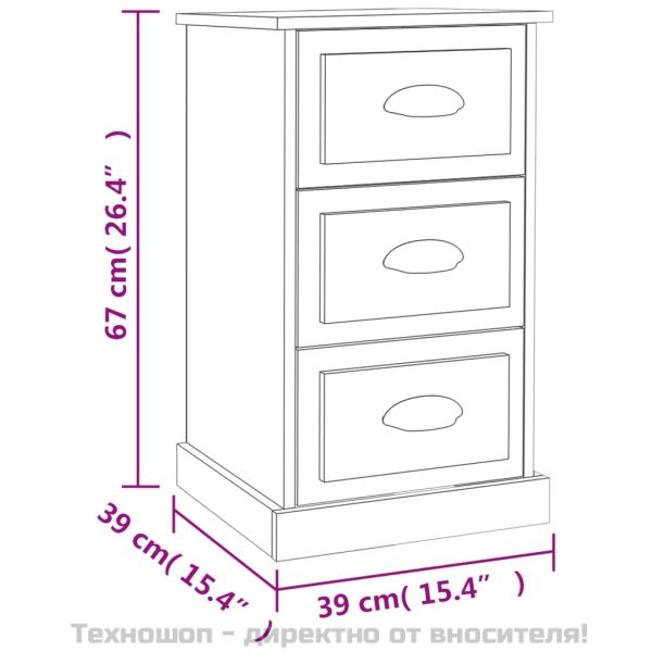 Нощно шкафче, черно, 39x39x67 см, инженерно дърво