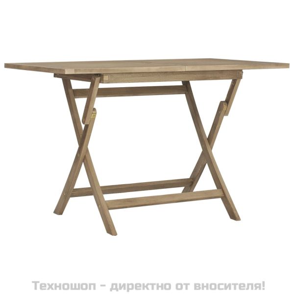 Градински трапезен комплект, 5 части, сив, тиково дърво масив