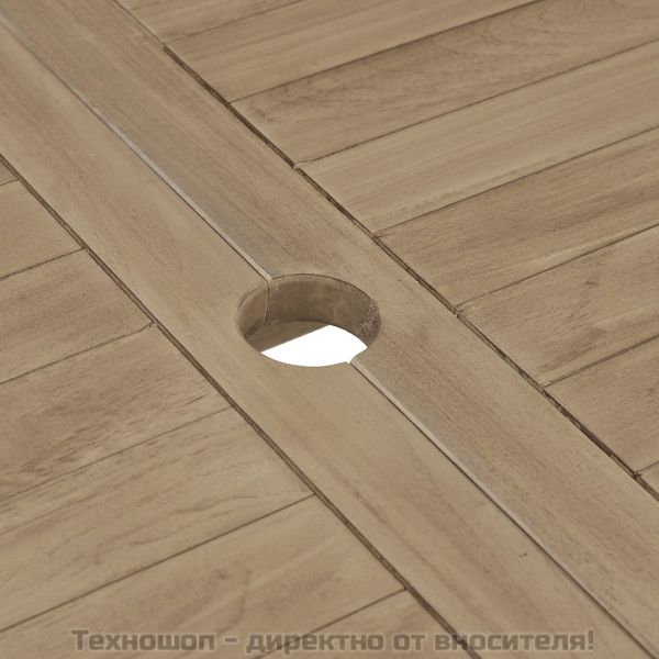 Градински трапезен комплект, 5 части, сив, тиково дърво масив